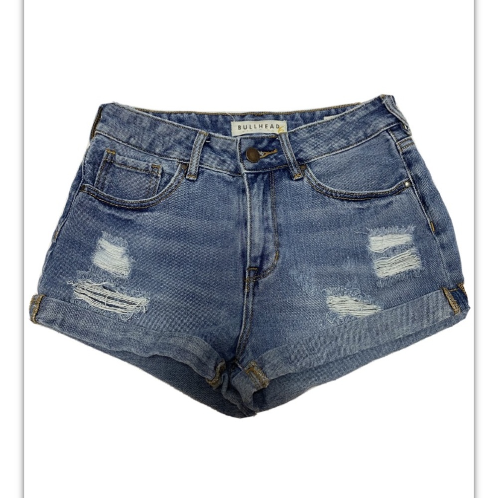 BULLHEAD Blue Distressed High-Waist Jean Shorts